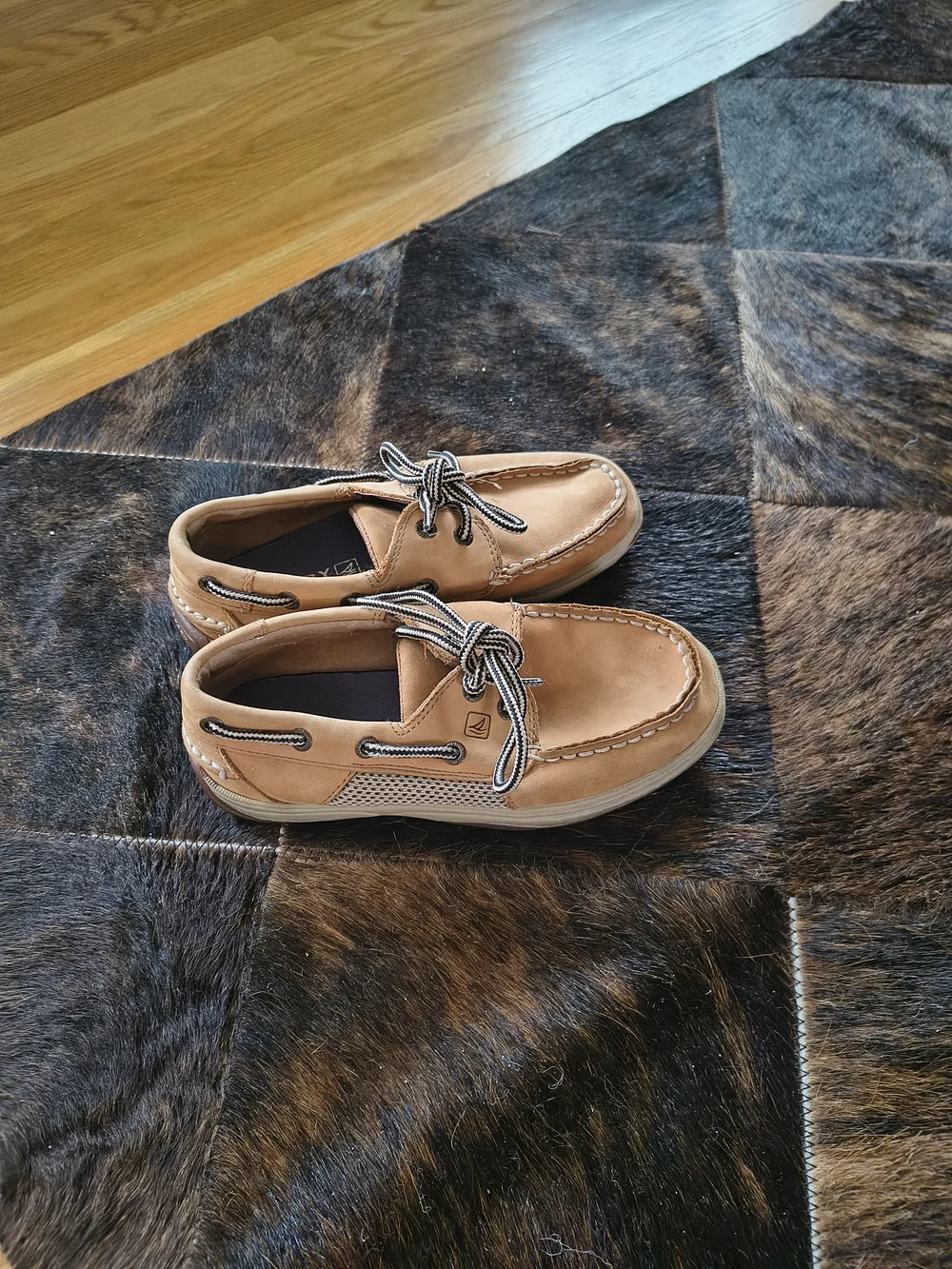 Sperry Kids Tan Moccasin Boat Shoes with Contrast Laces